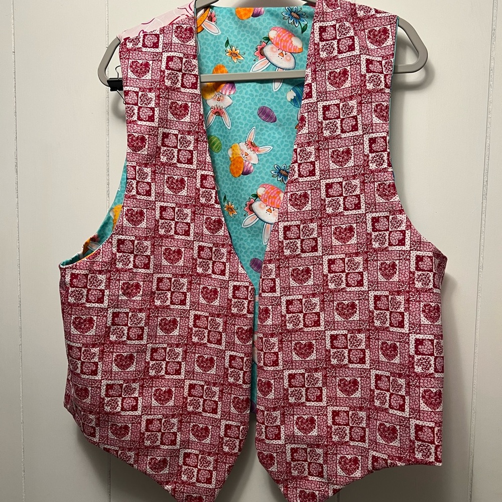 Red Heart Valentine’s Day reversible Easter Patterned Vest